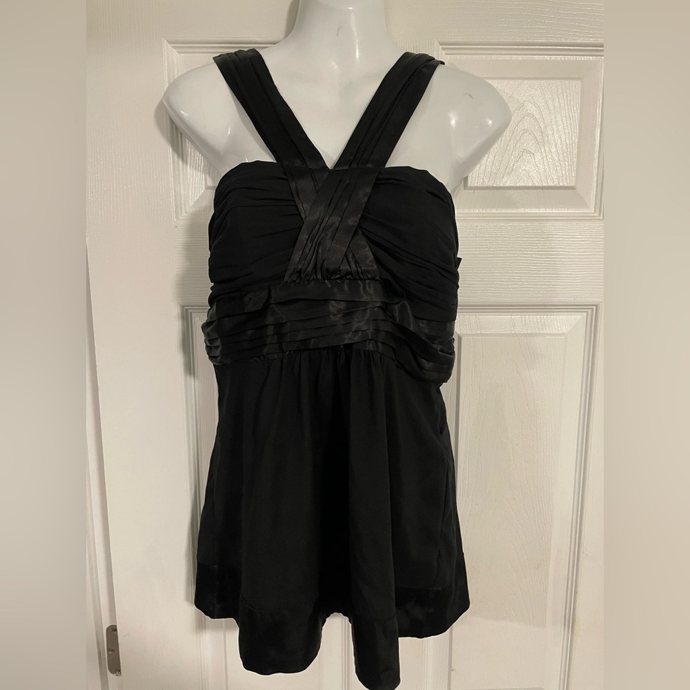 G.L.A.M. Y2K Elegant Black Sleeveless Halter Top Size M